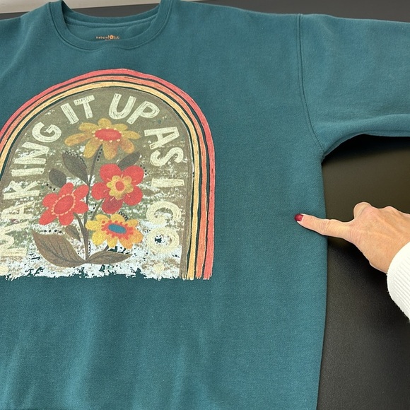 Natural Life Teal Making It Up As I go Sweatshirt Small Floral Graphic Oversized - Picture 11 of 12